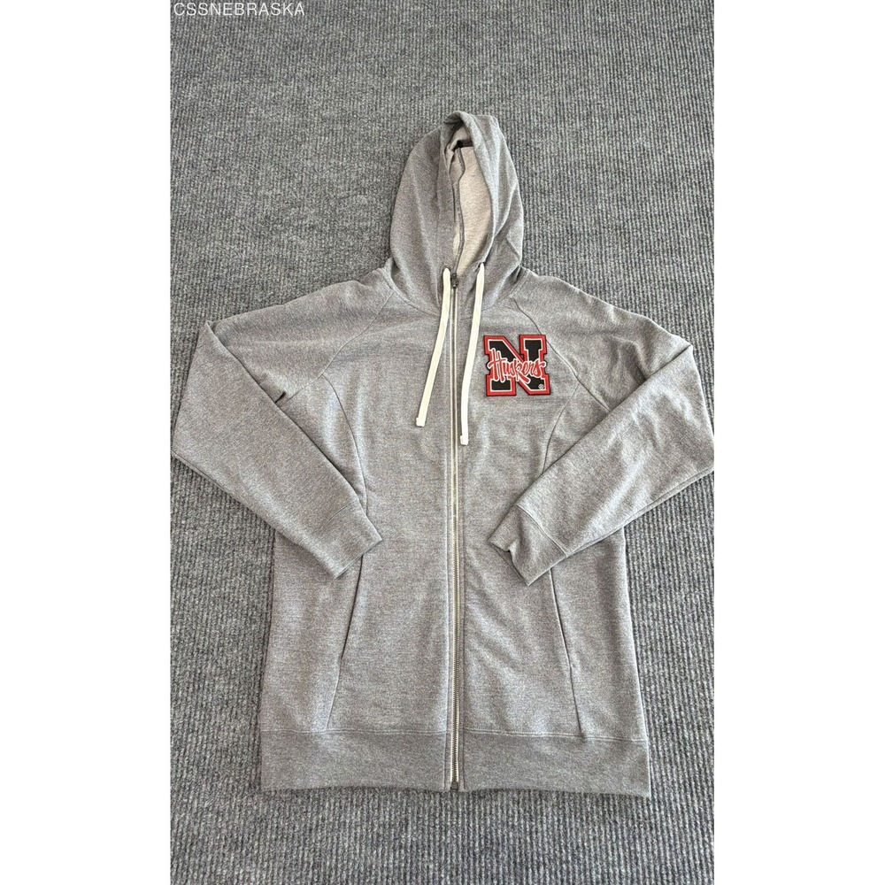 District Perfect Gray Nebraska Huskers hooded full-zip sweatshirt. - Size L